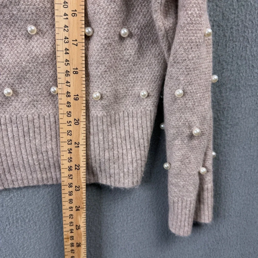 Charter Club Luxury 100% Cashmere Pearl Studded Off Shoulder Sweater Taupe Med